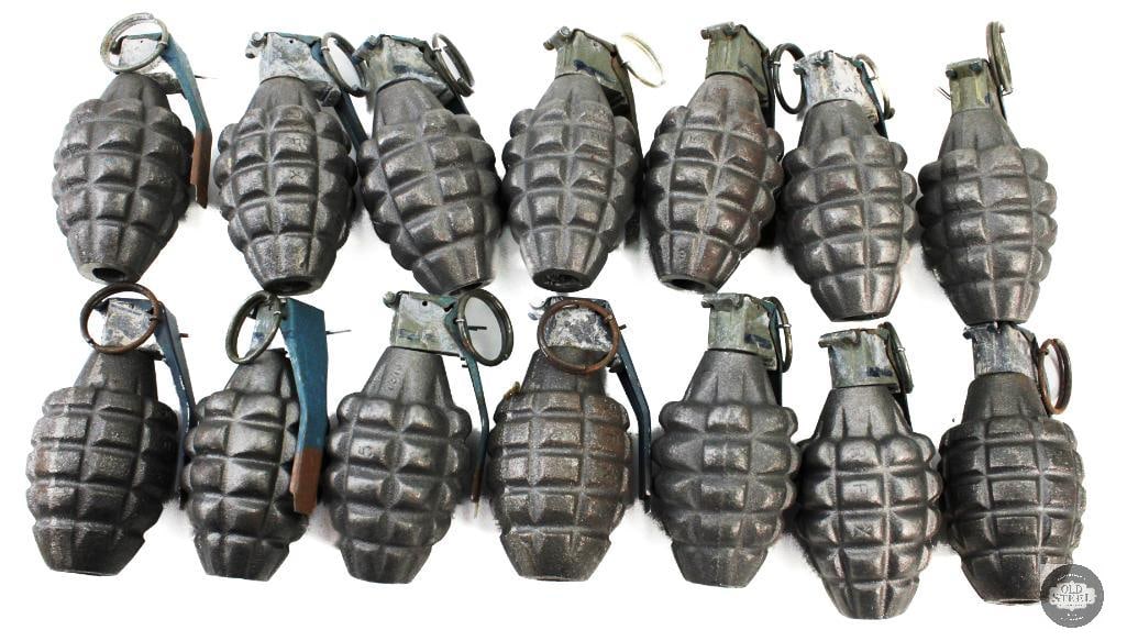 Lot of 14 Inert Pineapple Style Hand Grenades: Lot of 14 Inert Pineapple Style Hand Grenades THIS ITEM IS AS PICTURED WITH NO FURTHER ATTACHMENTS. ALL SALES ARE FINAL. PLEASE REFER TO THE AUCTION DESCRIPTION, LOT #1 DESCRIPTION