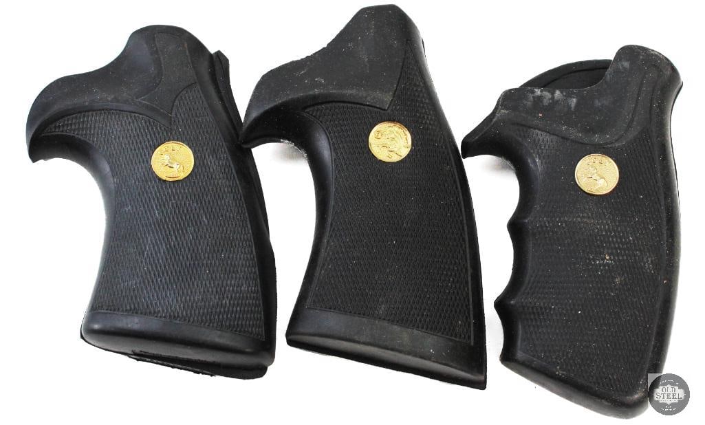 Lot of 3 Colt Revolver Grips - Rubber W/ Gold Medallions - 2
