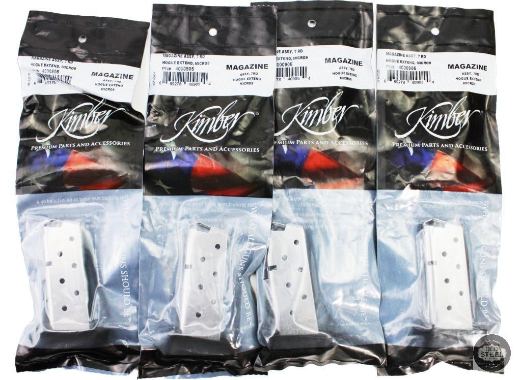 Lot of 4 Kimber Micro 9 7 Round 9mm Hogue Extended Magazine: Lot of 4 Kimber Micro 9 7 Round 9mm Hogue Extended Magazine THIS ITEM IS AS PICTURED WITH NO FURTHER ATTACHMENTS. ALL SALES ARE FINAL. PLEAS