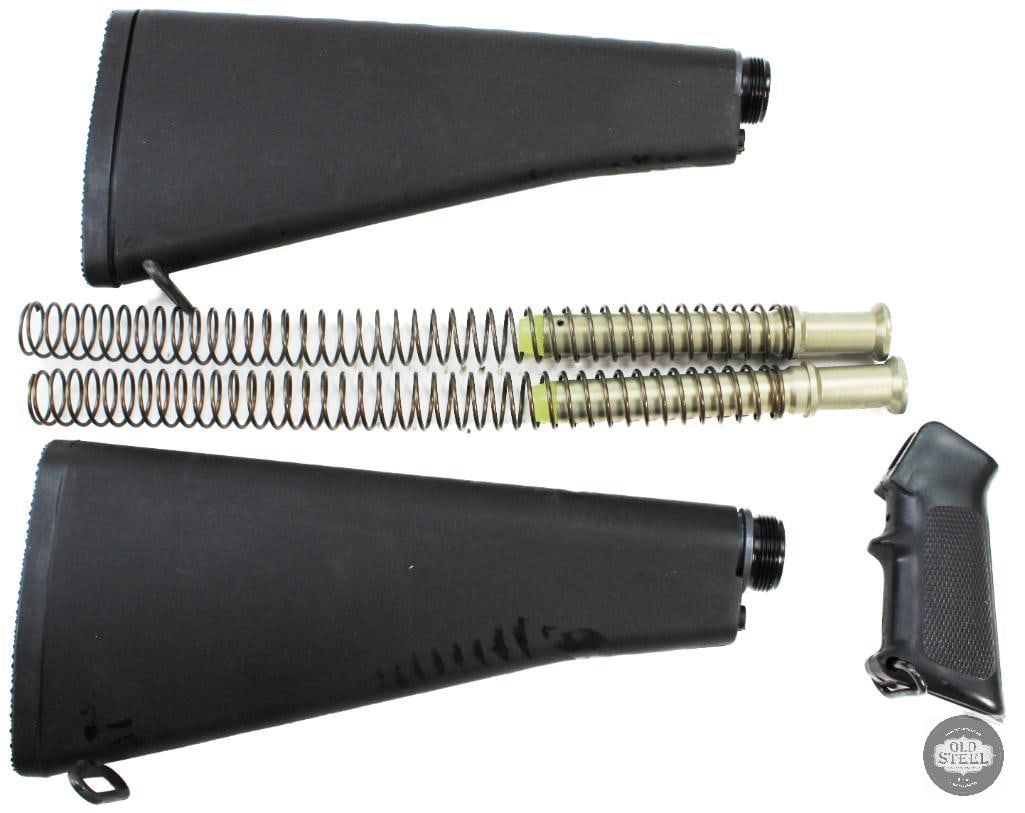 Lot of 2 M16A2 Stocks W/ Buffer Tubes, Spring, & Buffers & One Pistol Grip: Lot of 2 M16A2 Stocks W/ Buffer Tubes, Spring, & Buffers & One Pistol Grip THIS ITEM IS AS PICTURED WITH NO FURTHER ATTACHMENTS. ALL SALES ARE