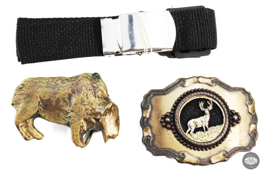 Black Web Belt & Large Deer Belt Buckle (1 of 2)