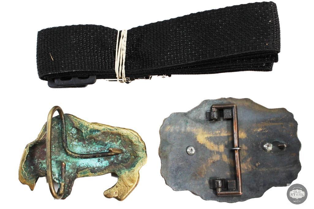 Black Web Belt & Large Deer Belt Buckle - 2