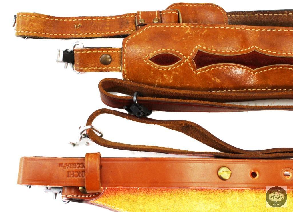 Lot of 2 Leather Rifle Slings & Cartridge Pouch - 3