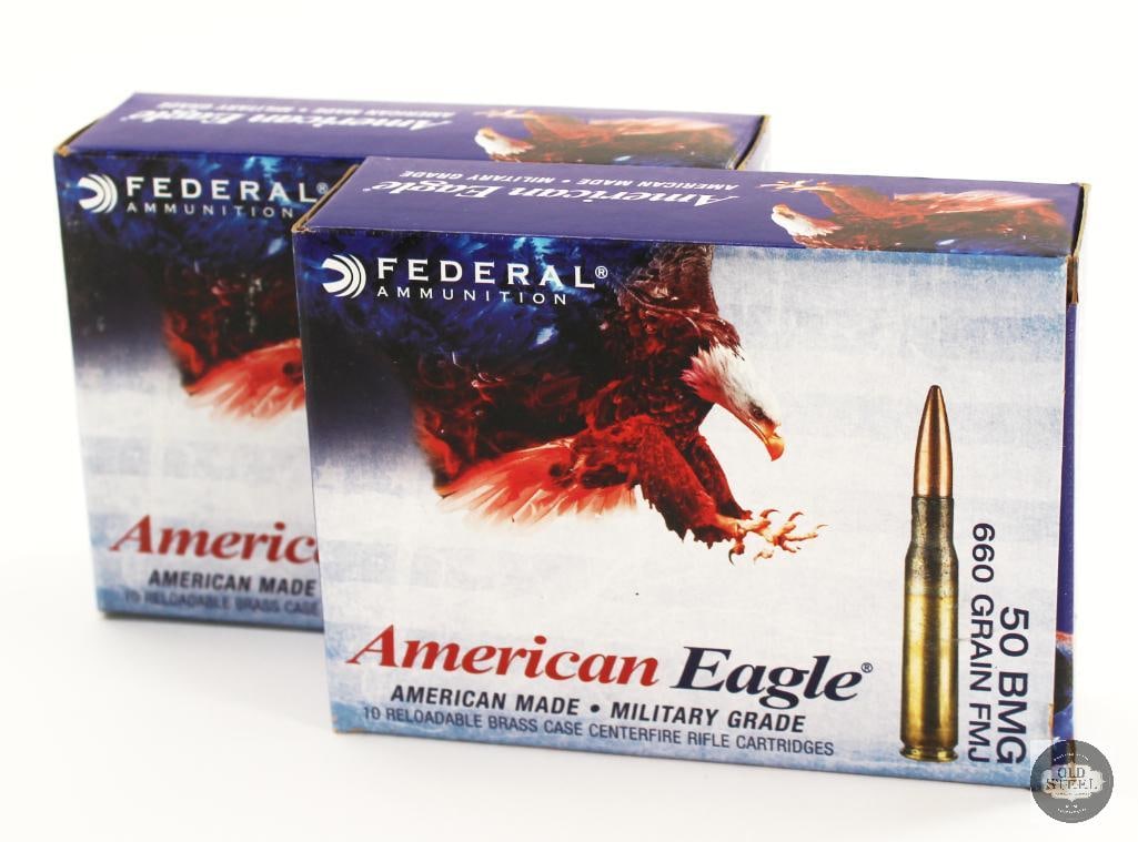20rds Federal American Eagle 50BMG 660gr FMJ Ammunition: 20rds Federal American Eagle 50BMG 660gr FMJ Ammunition THIS ITEM IS AS PICTURED WITH NO FURTHER ATTACHMENTS. ALL SALES ARE FINAL. PLEASE REFER TO THE