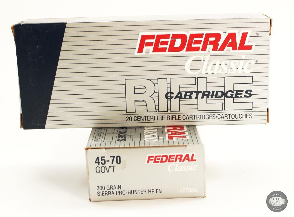 40rds Federal Classic 45-70 Gov't 300gr Sierra Pro-Hunter HP FN Ammunition: 40rds Federal Classic 45-70 Gov't 300gr Sierra Pro-Hunter HP FN Ammunition THIS ITEM IS AS PICTURED WITH NO FURTHER ATTACHMENTS. ALL SALES ARE FINAL. PLEASE REFER TO THE AUCTION