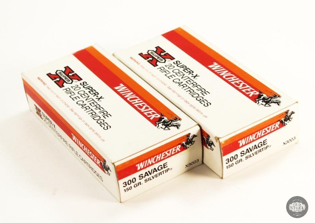 40rds Winchester Super-X 300 Savage 150gr Silvertip Ammunition: 40rds Winchester Super-X 300 Savage 150gr Silvertip Ammunition THIS ITEM IS AS PICTURED WITH NO FURTHER ATTACHMENTS. ALL SALES ARE FINAL. PLEASE REFER TO THE AUCTION DESCRIPTION, LOT