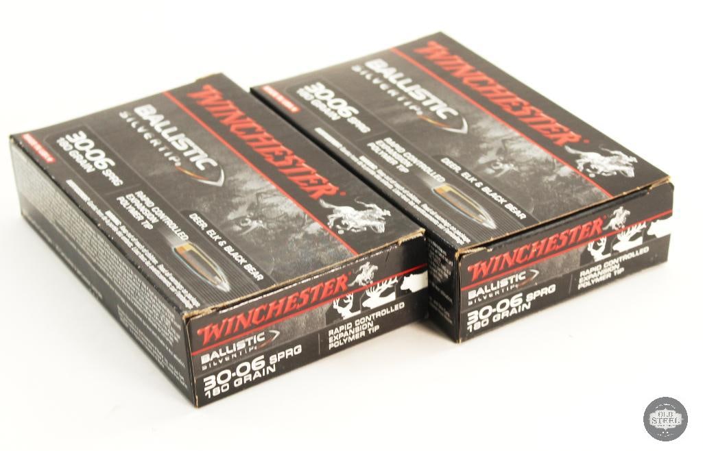40rds Winchester 30-06 SPRG 180gr Ballistic Silvertip Ammunition: 40rds Winchester 30-06 SPRG 180gr Ballistic Silvertip Ammunition THIS ITEM IS AS PICTURED WITH NO FURTHER ATTACHMENTS. ALL SALES ARE FINAL. PLEASE REF