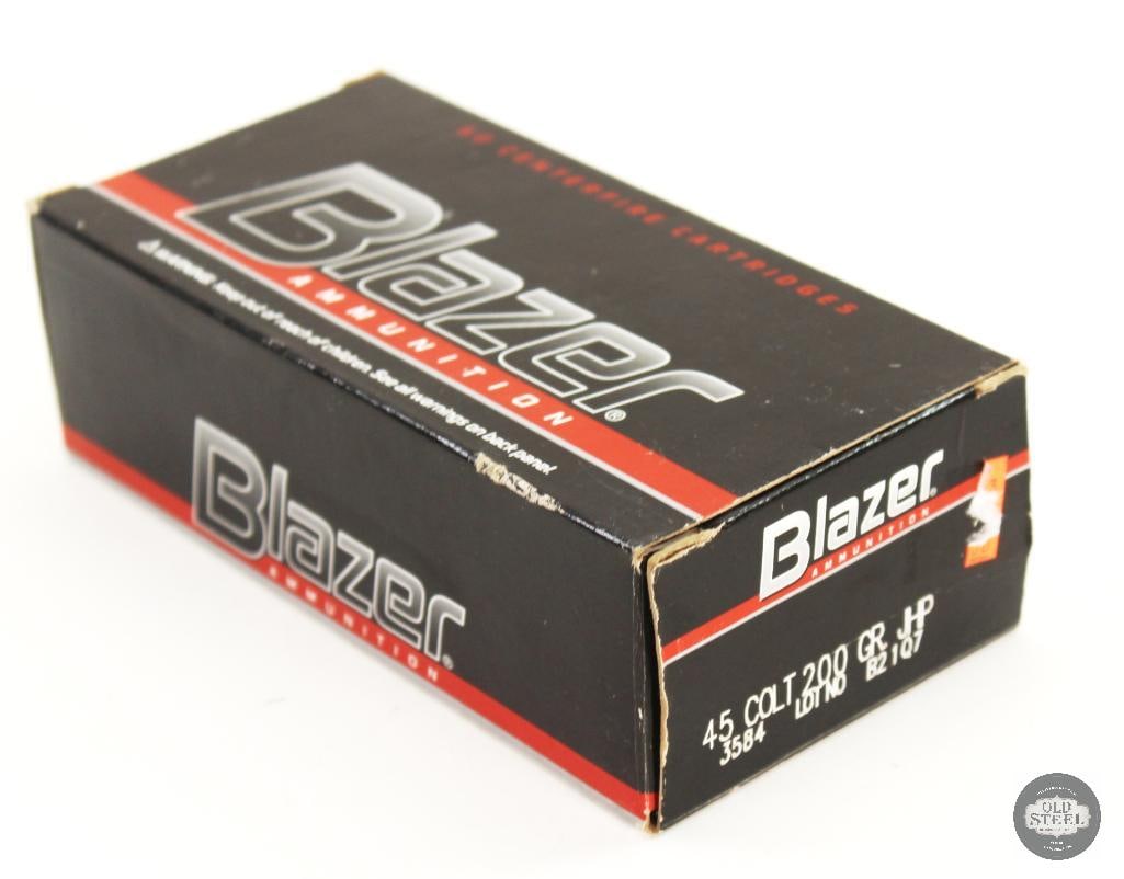 50rds CCI Blazer 45 Colt 200gr JHP Aluminum Case Ammunition: 50rds CCI Blazer 45 Colt 200gr JHP Aluminum Case Ammunition THIS ITEM IS AS PICTURED WITH NO FURTHER ATTACHMENTS. ALL SALES ARE FINAL. PLEASE REFER TO