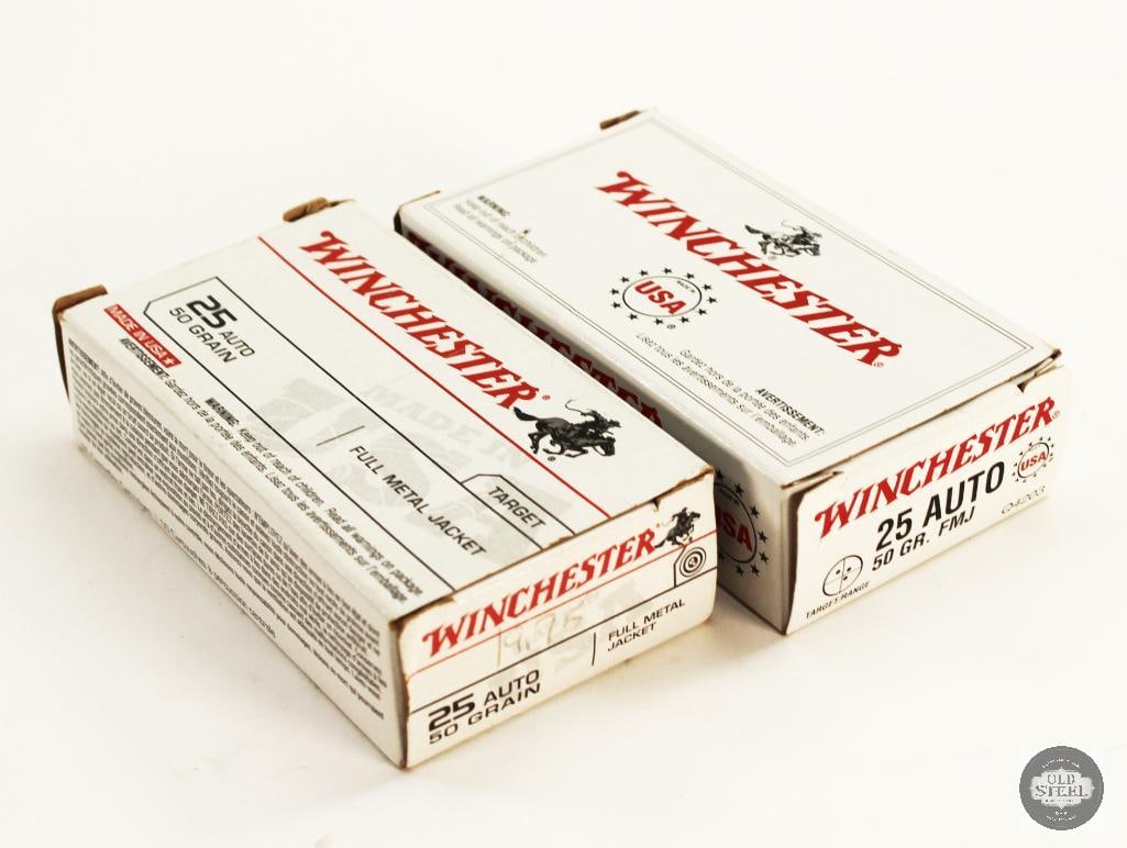 100rds Winchester 25 Auto 50gr FMJ Ammunition (1 of 1)