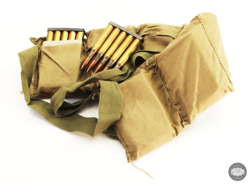 60rds 30-06 SPRG on 5rd Clips in Cloth Bandoleer: 60rds 30-06 SPRG on 5rd Clips in Cloth Bandoleer THIS ITEM IS AS PICTURED WITH NO FURTHER ATTACHMENTS. ALL SALES ARE FINAL. PLEASE REFER TO THE AUCTIO