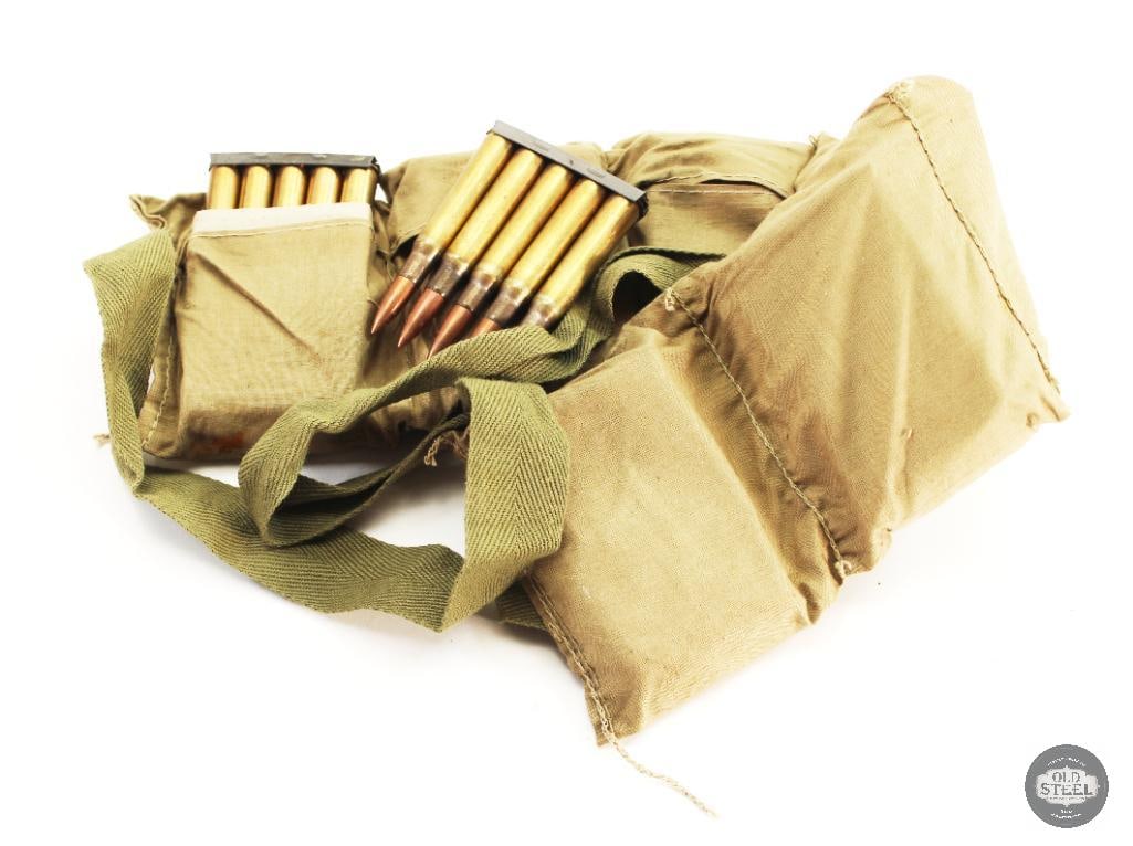 60rds 30-06 SPRG on 5rd Clips in Cloth Bandoleer: 60rds 30-06 SPRG on 5rd Clips in Cloth Bandoleer THIS ITEM IS AS PICTURED WITH NO FURTHER ATTACHMENTS. ALL SALES ARE FINAL. PLEASE REFER TO THE AUCTION DESCRIPTION, LOT