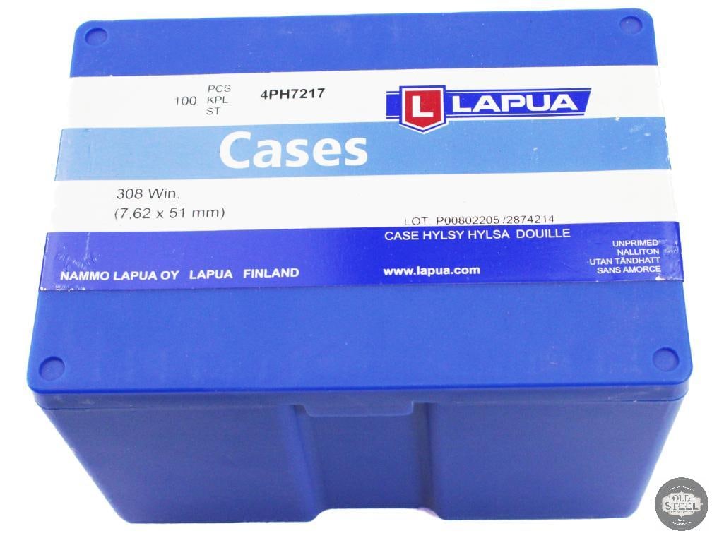Box of 100 308 Win Lapua Brass Casings: Box of 100 308 Win Lapua Brass Casings THIS ITEM IS AS PICTURED WITH NO FURTHER ATTACHMENTS. ALL SALES ARE FINAL. PLEASE REFER TO THE AUCTION DESCRIPTION, LOT #1 DESCRIPTION AND