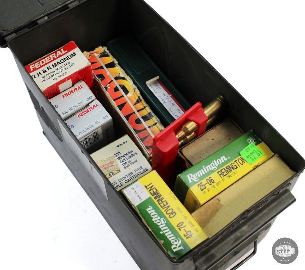 Ammo Can of Miscellaneous Partial Boxes of Ammo: Ammo Can of Miscellaneous Partial Boxes of Ammo THIS ITEM IS AS PICTURED WITH NO FURTHER ATTACHMENTS. ALL SALES ARE FINAL. PLEASE REFER TO THE AUCTION