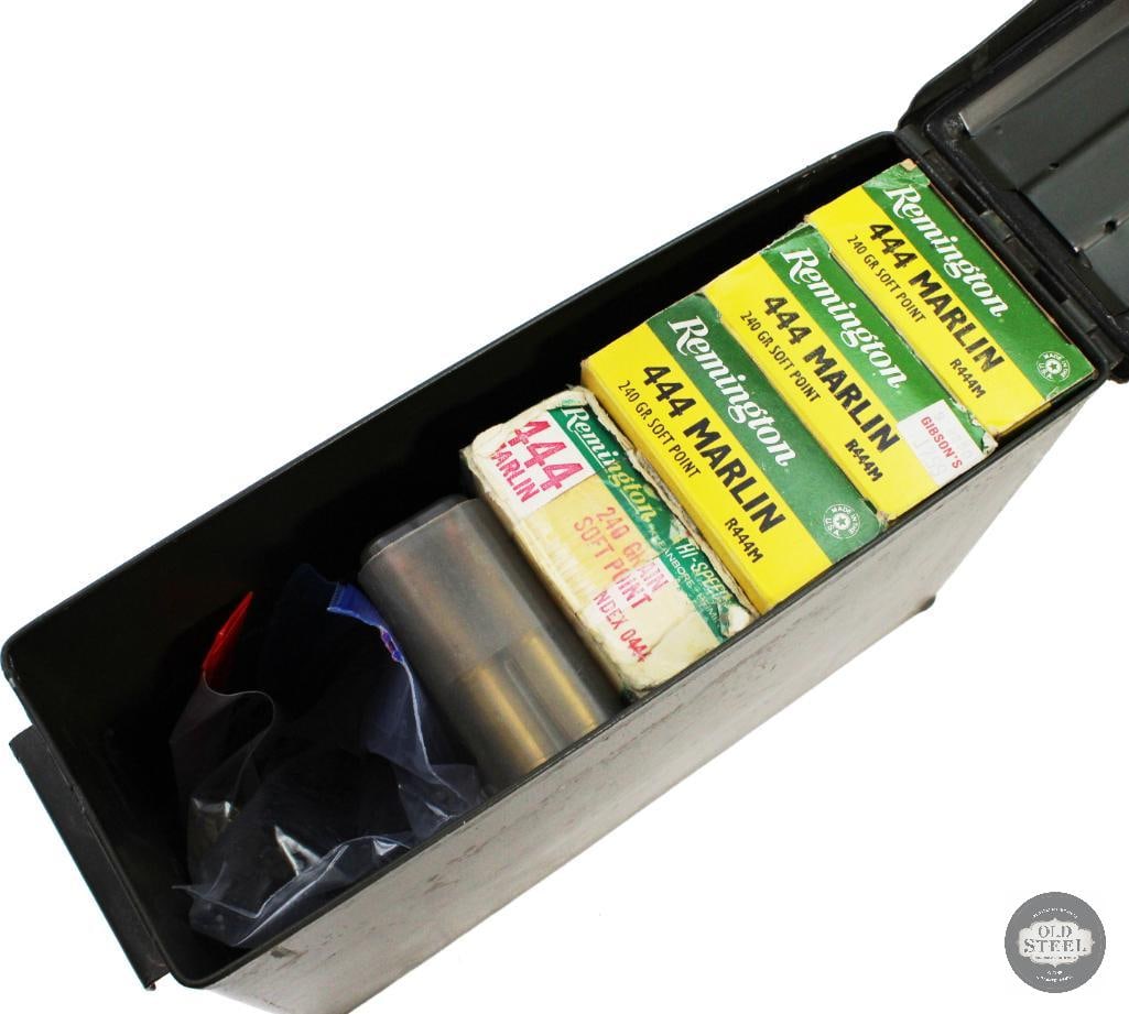 Ammo Can of 90 Reloaded Cartridges of 444 Marlin - SOLD AS COMPNENTS: Ammo Can of 90 Reloaded Cartridges of 444 Marlin - SOLD AS COMPONENTS THIS ITEM IS AS PICTURED WITH NO FURTHER ATTACHMENTS. ALL SALES ARE FINAL. PLEAS