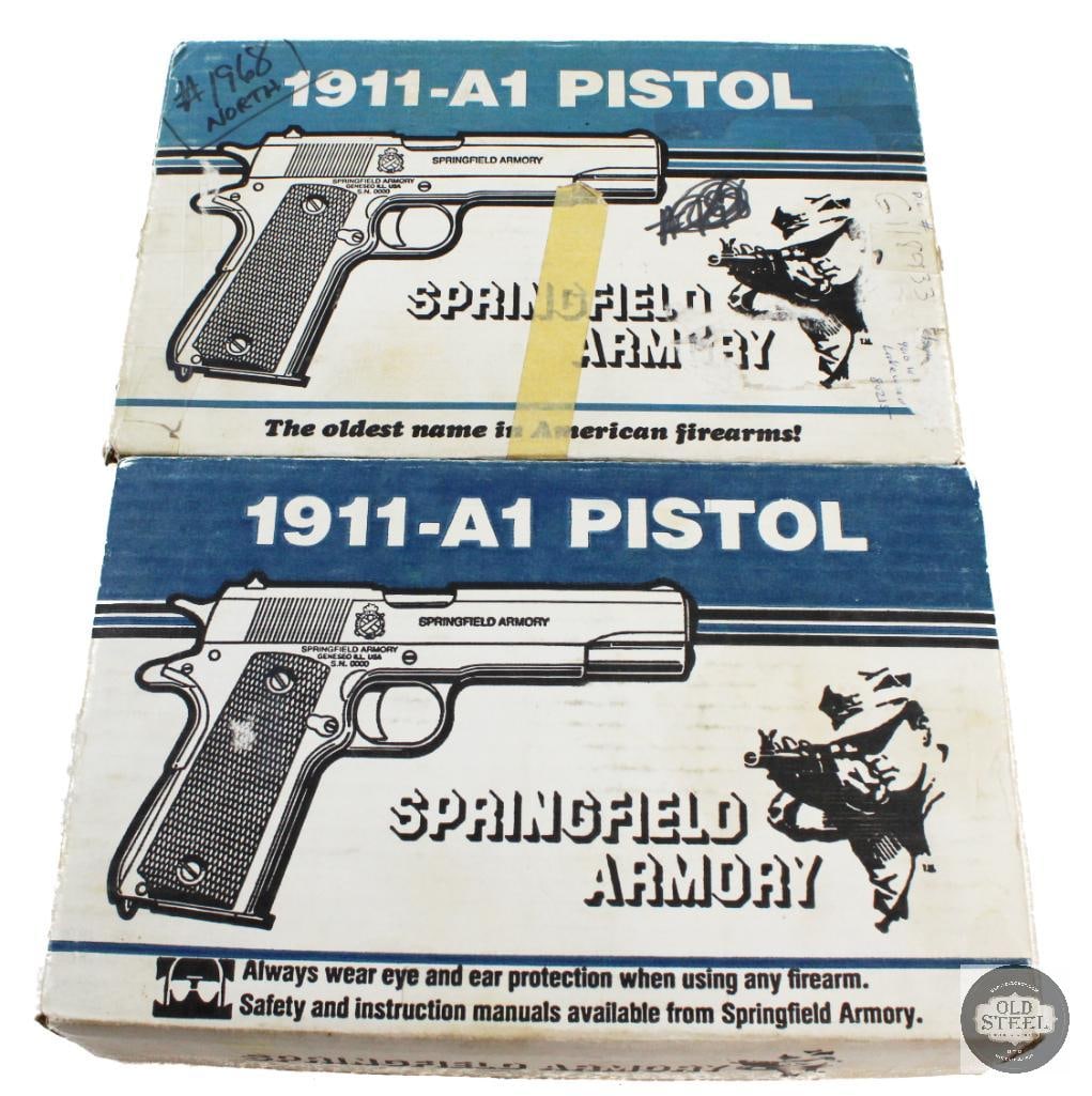 Lot of 2 Vintage Springfield 1911A1 Boxes W Cleaning Gear & One Magazine: Lot of 2 Vintage Springfield 1911A1 Boxes W Cleaning Gear & One Magazine THIS ITEM IS AS PICTURED WITH NO FURTHER ATTACHMENTS. ALL SALES ARE FINAL. PLEASE REFER TO THE AUCTION