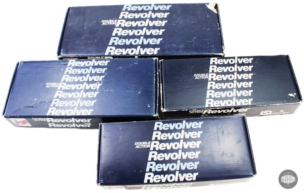 Lot of 4 Smith and Wesson Double Action Revolver Boxes: Lot of 4 Smith and Wesson Double Action Revolver Boxes THIS ITEM IS AS PICTURED WITH NO FURTHER ATTACHMENTS. ALL SALES ARE FINAL. PLEASE REFER TO THE AUCTION DESCRIPTION, LOT