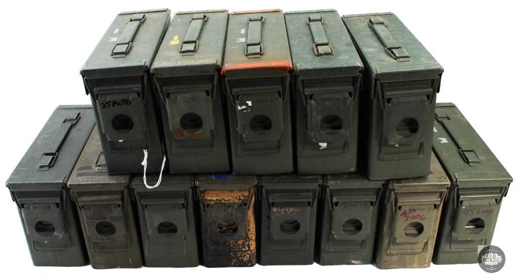 Lot of 13 30 Cal Ammo Cans - EMPTY: Lot of 13 30 Cal Ammo Cans - EMPTY THIS ITEM IS AS PICTURED WITH NO FURTHER ATTACHMENTS. ALL SALES ARE FINAL. PLEASE REFER TO THE AUCTION DESCRIPTION, LOT #1 DESCRIPTION AND TERMS OF