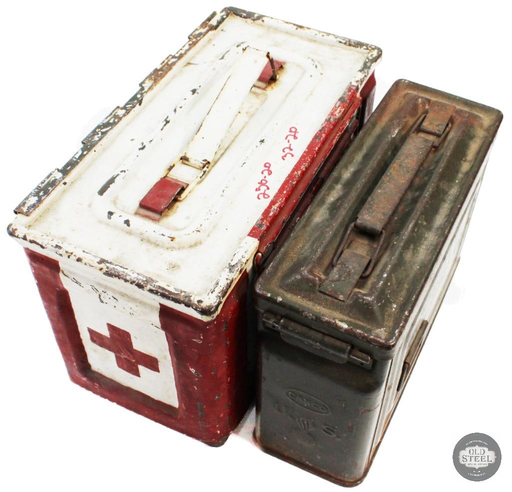 Lot of 2 WW2 Ammo Cans - 1 50 Cal Medic Can, 1 30 Cal Can: Lot of 2 WW2 Ammo Cans - 1 50 Cal Medic Can, 1 30 Cal Can THIS ITEM IS AS PICTURED WITH NO FURTHER ATTACHMENTS. ALL SALES ARE FINAL. PLEASE REFER TO THE AUCTION DESCRIPTION, LOT