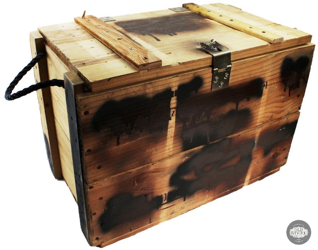 Wooden Ammo Crate With Hinged Lid - 23.5 x 14 x 16 in.: Wooden Ammo Crate With Hinged Lid - 23.5 x 14 x 16 in. THIS ITEM IS AS PICTURED WITH NO FURTHER ATTACHMENTS. ALL SALES ARE FINAL. PLEASE REFER TO THE