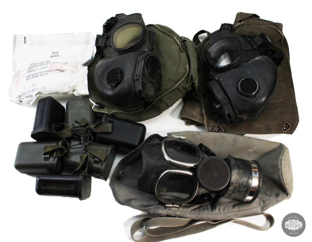 Lot of 3 Gas Masks (Two M17) (One Soviet PMK-2) & 7 Empty Decontamination Kit Containers (1 of 14)