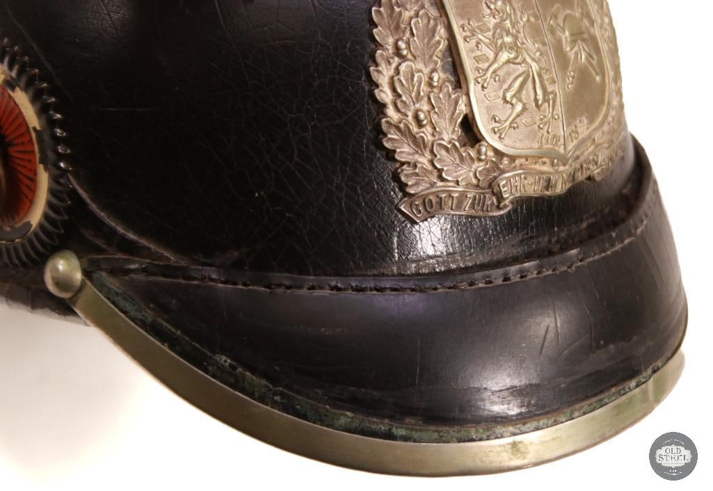 Original Imperial German Pre WW1 Nassau Fire Brigade Association Leather Helmet - 4