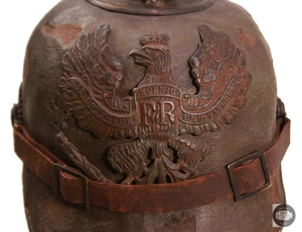 Original WW1 German Prussian Pickelhaube Helmet W/ Brass Spike & Liner - 2
