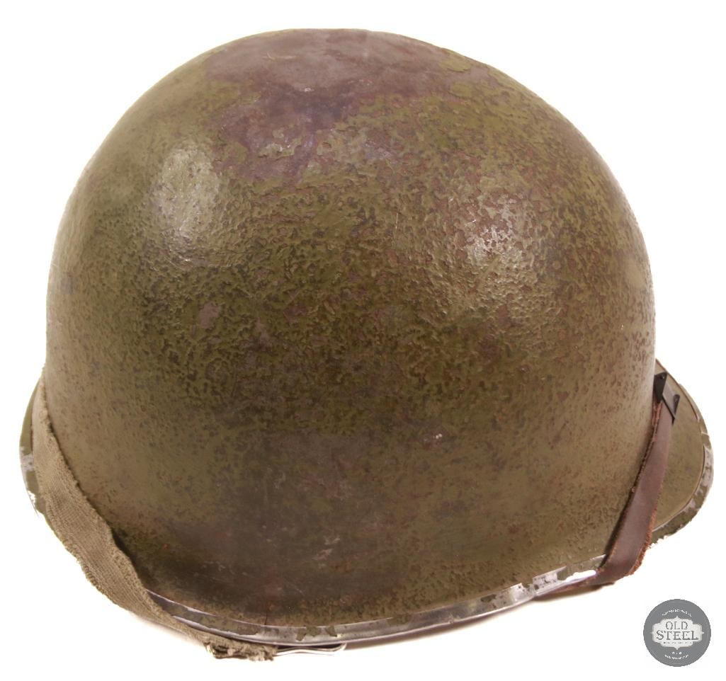Original U.S. M1 Steel Helmet W/ Liner Marked W/ Name & Service Number - 3