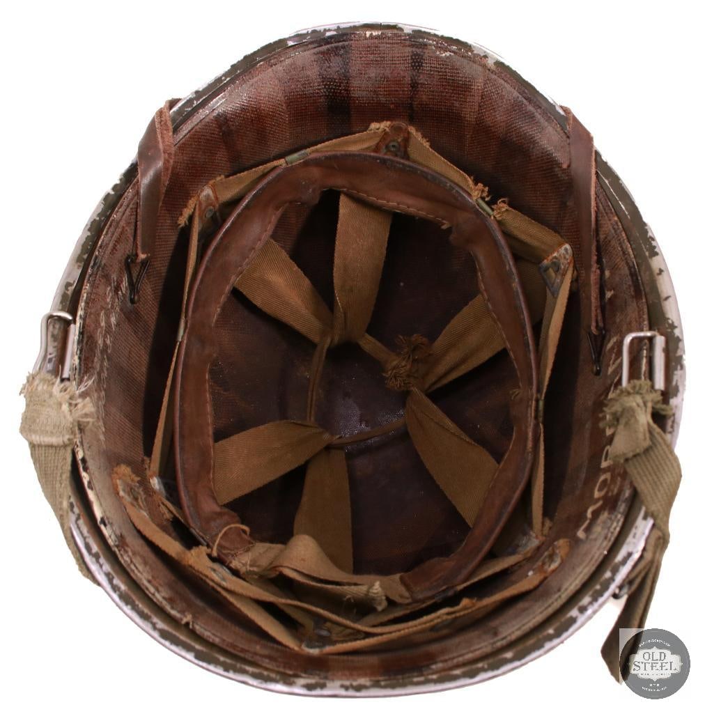Original U.S. M1 Steel Helmet W/ Liner Marked W/ Name & Service Number - 6