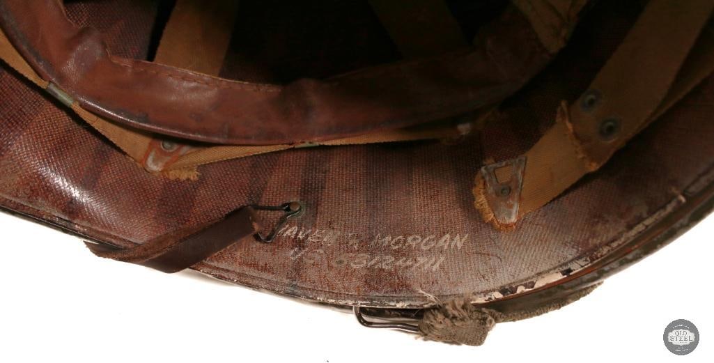 Original U.S. M1 Steel Helmet W/ Liner Marked W/ Name & Service Number - 7
