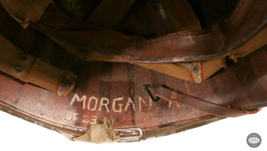Original U.S. M1 Steel Helmet W/ Liner Marked W/ Name & Service Number - 8