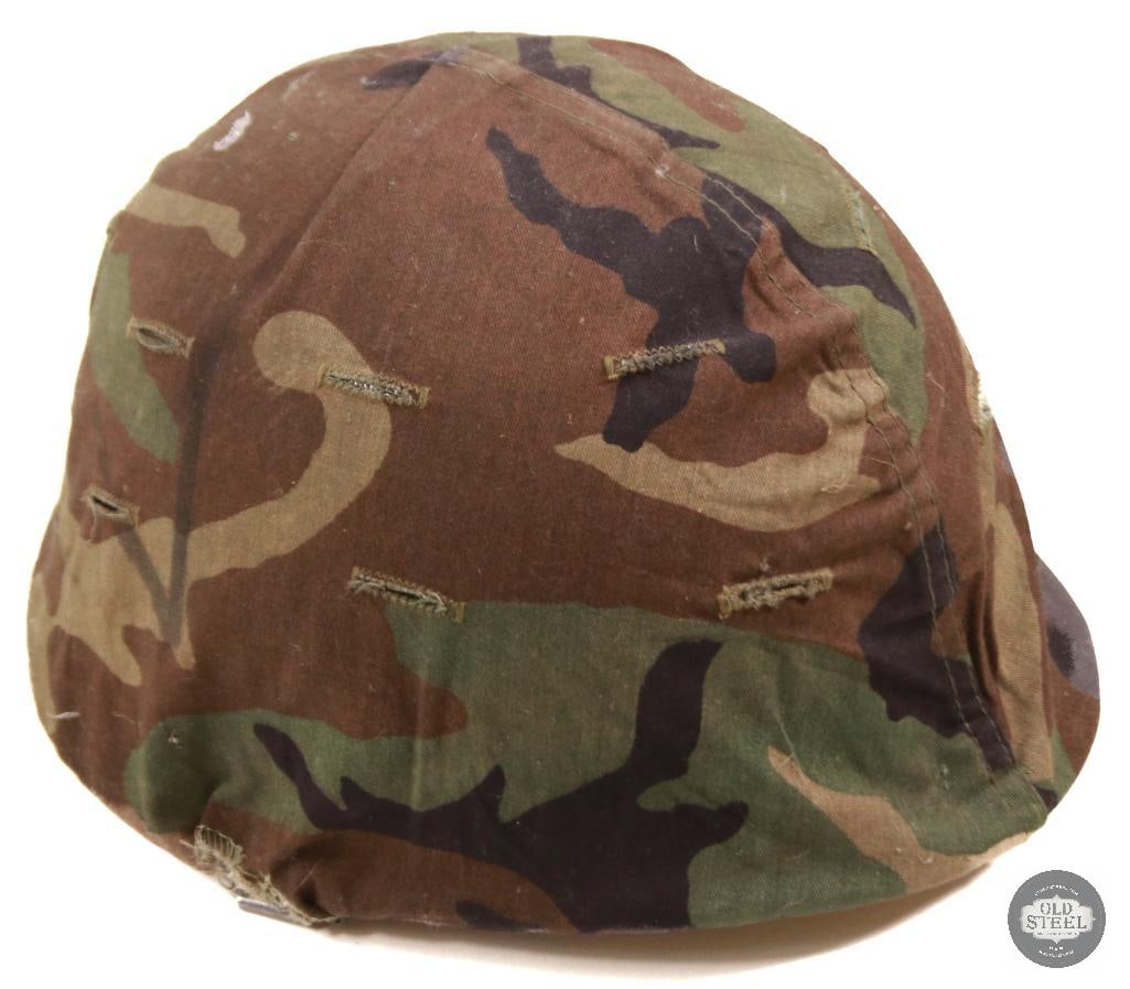 Original U.S. M1 Steel Helmet W/ Liner & M81 Woodland Helmet Cover - 2