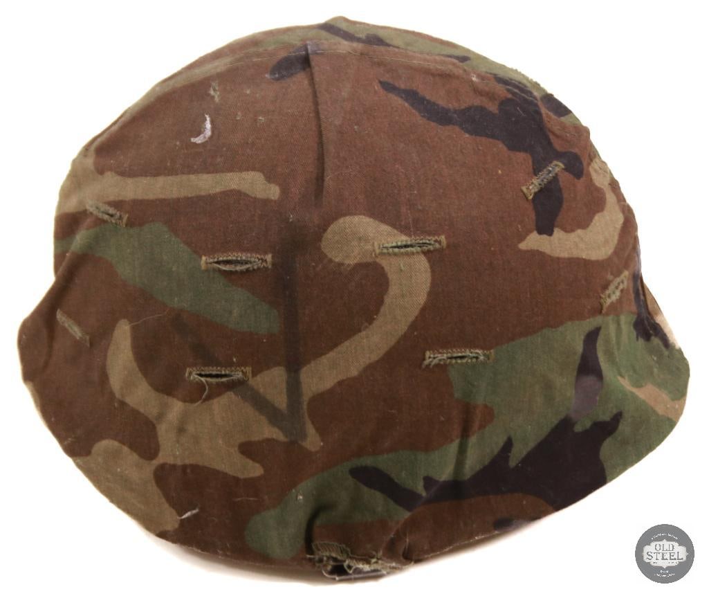 Original U.S. M1 Steel Helmet W/ Liner & M81 Woodland Helmet Cover - 3