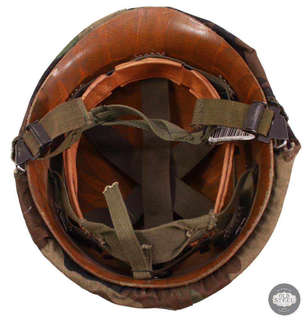 Original U.S. M1 Steel Helmet W/ Liner & M81 Woodland Helmet Cover - 5