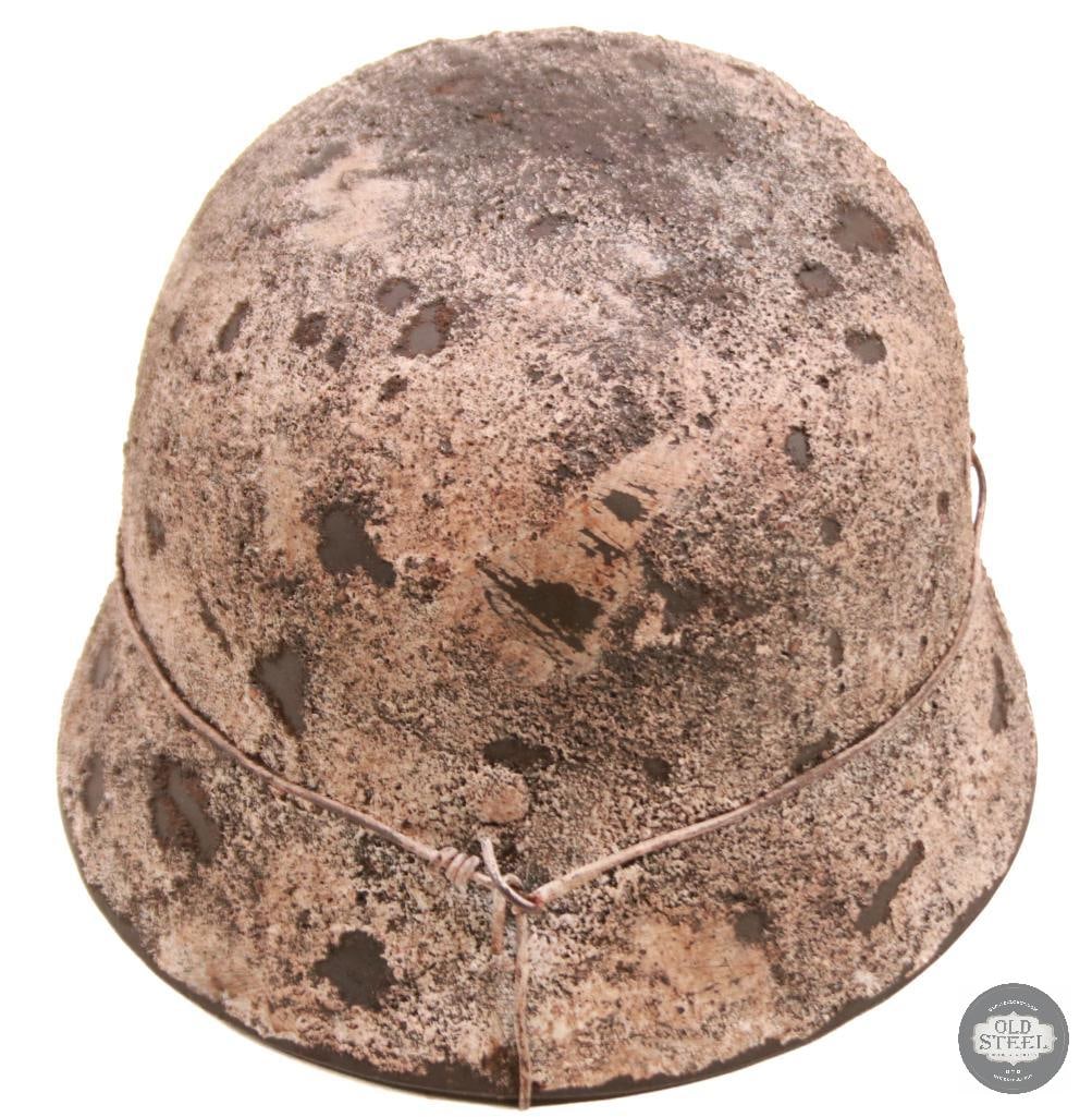 Original WW2 German M42 Stahlhelm Snow Camo Paint Refurbished Shell - 2