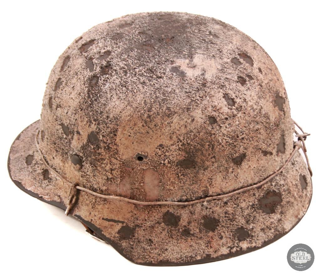 Original WW2 German M42 Stahlhelm Snow Camo Paint Refurbished Shell - 3
