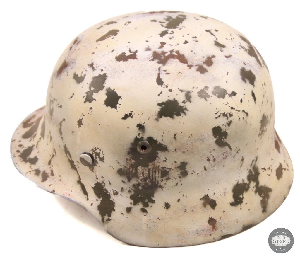 Original M42 Stahlhelm Snow Camo Paintjob Refurbished Shell - 4
