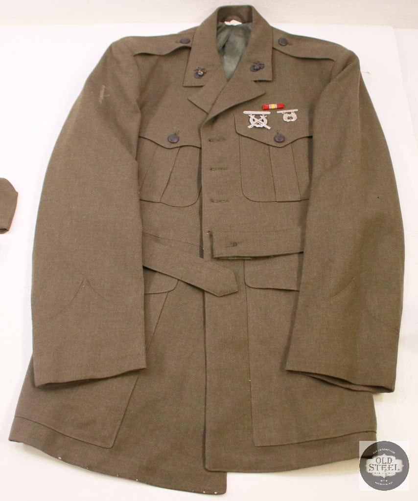 Original USMC Service Alpha Uniform W/ Trousers & Garrison Cap& Dog Tags - 2