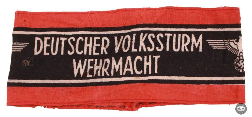 Deutscher Volksturm Wehrmacht Armband - Late WWII German: Deutscher Volksturm Wehrmacht Armband - Late WWII German THIS ITEM IS AS PICTURED WITH NO FURTHER ATTACHMENTS. ALL SALES ARE FINAL. PLEASE REFER TO THE AUCTION DESCRIPTION, LOT