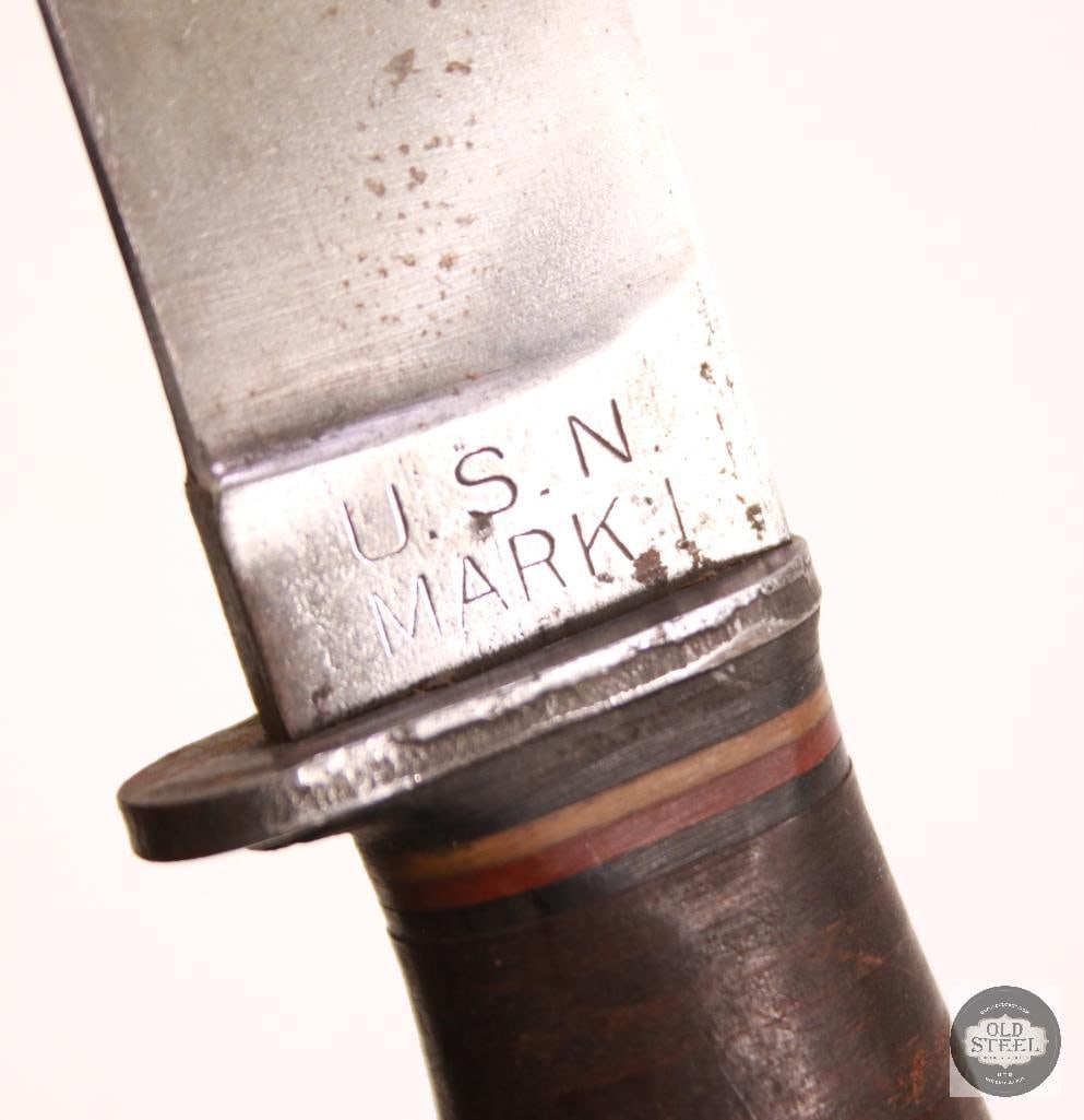 USN Mark 1 Fighting Knife and Leather Sheath - 4
