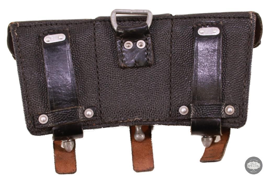 K98 Triple Ammunition Pouch - Black Pebble-Grained Leather - German WWII - 2