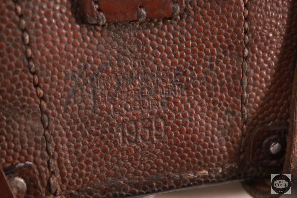 German K98k Triple Pouch Black Leather Ammunition Pouch - 1939 - Third Reich Eagle Marking on Back - 3