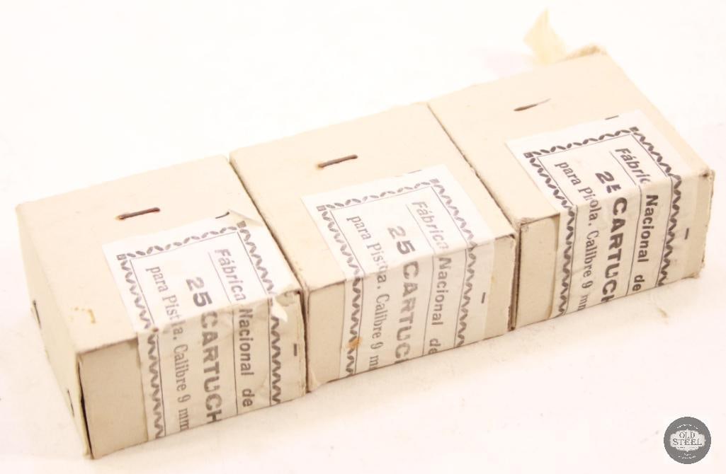 3 Boxes of Spanish 9mm Largo Ammo - 75 Rounds: 3 Boxes of Spanish 9mm Largo Ammo - 75 Rounds THIS ITEM IS AS PICTURED WITH NO FURTHER ATTACHMENTS. ALL SALES ARE FINAL. PLEASE REFER TO THE AUCTION DESCRIPTION, LOT #1 DESCRIPTION AND