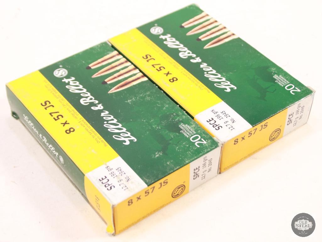 2 Boxes of S&B 8x57 JS Ammo 196 Gr: 2 Boxes of S&B 8x57 JS Ammo 196 Gr THIS ITEM IS AS PICTURED WITH NO FURTHER ATTACHMENTS. ALL SALES ARE FINAL. PLEASE REFER TO THE AUCTION DESCRIPTION, LOT #1 DESCRIPTION AND TERMS OF
