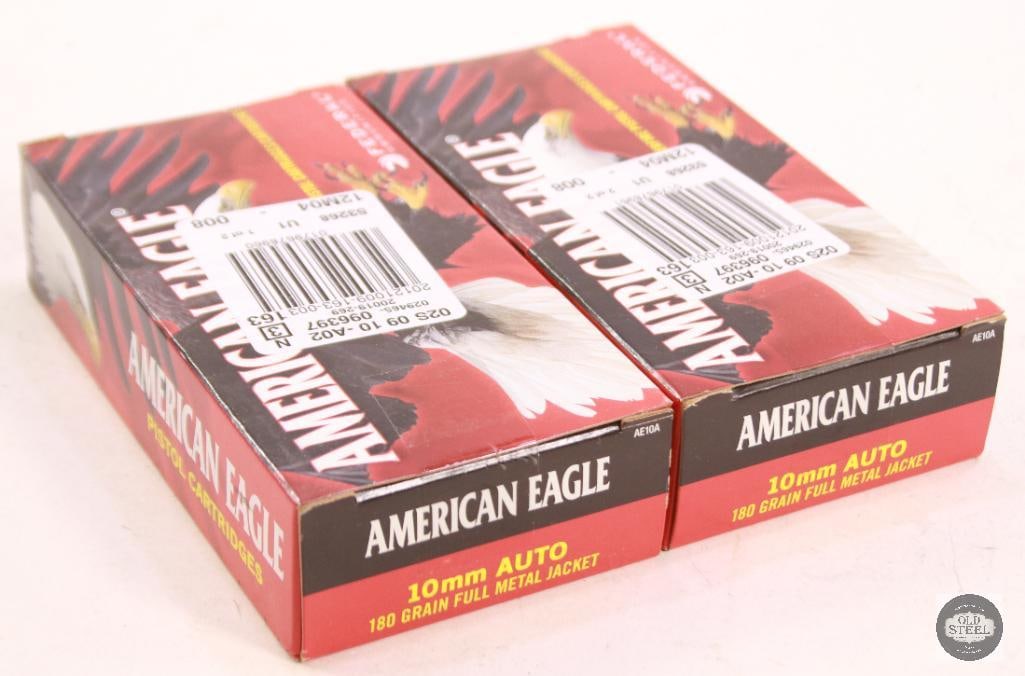 2 Boxes of American Eagle 10mm Auto 180 Gr FMJ: 2 Boxes of American Eagle 10mm Auto 180 Gr FMJ THIS ITEM IS AS PICTURED WITH NO FURTHER ATTACHMENTS. ALL SALES ARE FINAL. PLEASE REFER TO THE AUCTION