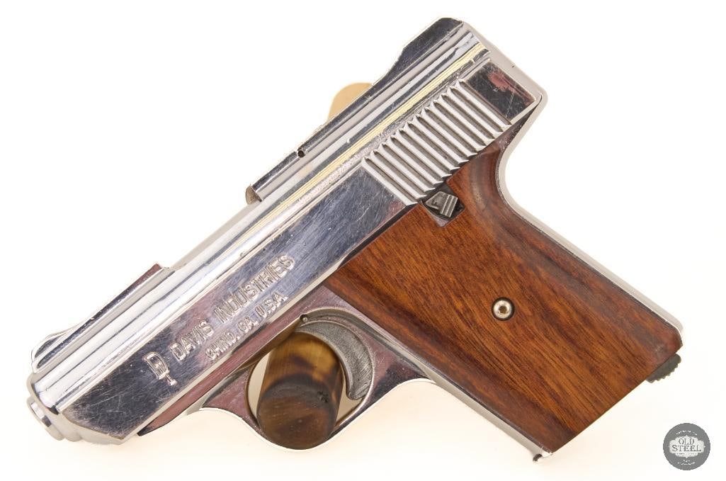 Davis Industries P-32 in 32ACP - FFL Required: Mirrored nickel finish shows signs of light use, wood grips in excellent condition. Magazine holds 5 rounds. Bore is excellent. THIS ITEM IS AS PICTURED WITH NO FURTHER ATTACHMENTS. ALL