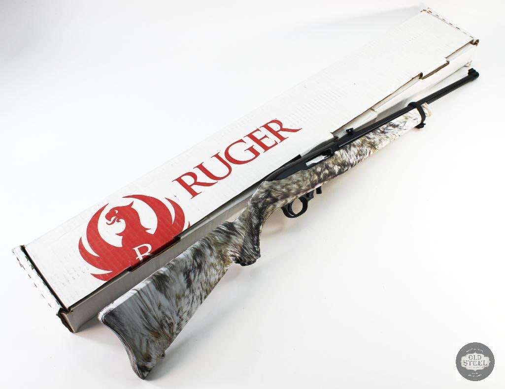 Ruger 10/22 22LR 18.5 Inch Barrel Snow Camo - FFL Required: Up for auction is a Ruger 10/22 chambered in 22LR. the barrel measures n at 18.5 inches and has sharp reflective rifling. length of pull measures in at 13.5 inches. THIS ITEM IS AS