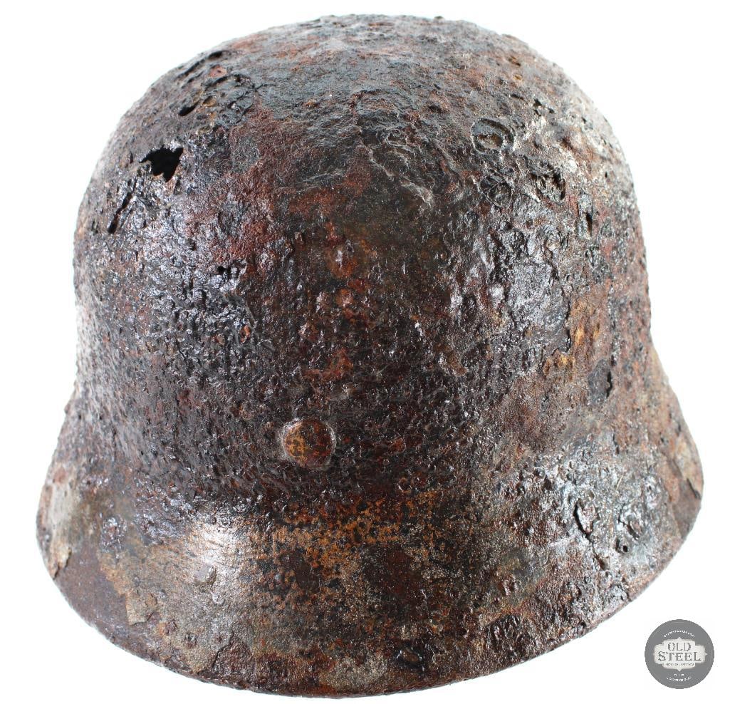 Original WW2 German M40 Stahlhelm Helmet Battlefield Excavation W/ Clearcoat - 3