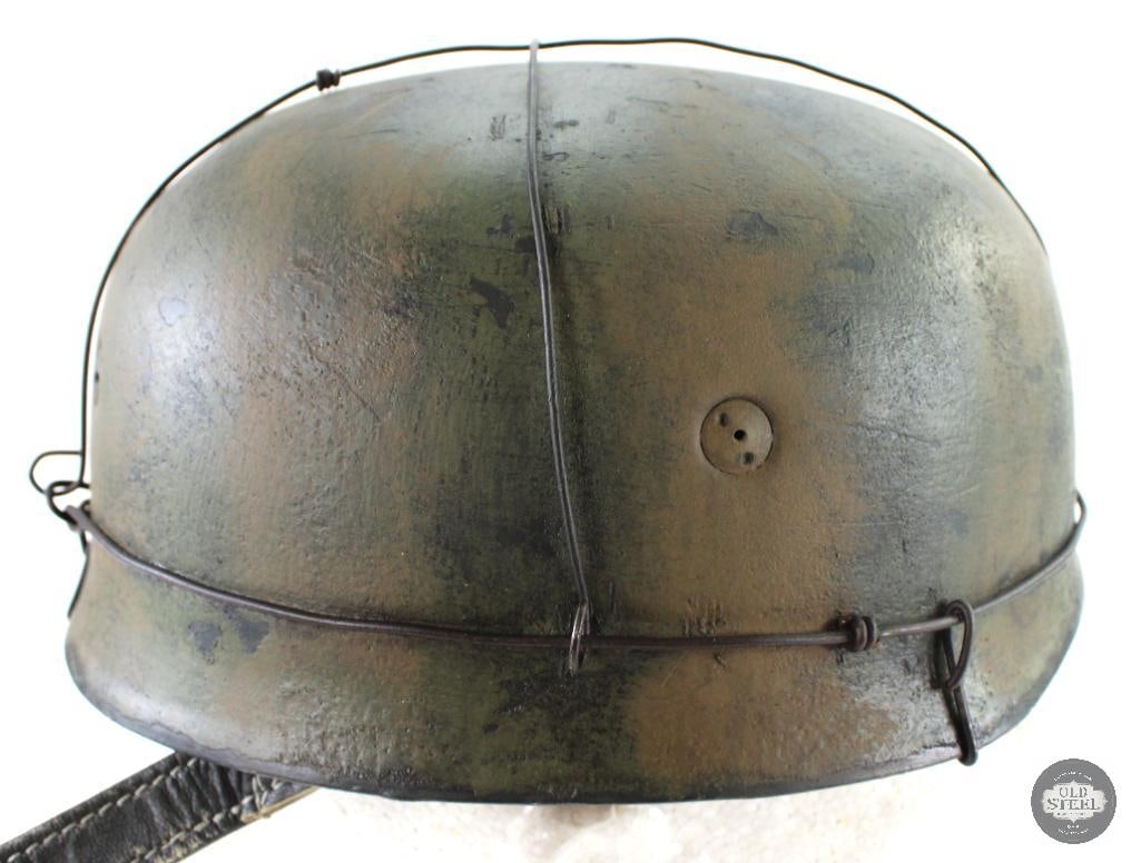 Original WW2 German M38 Paratrooper Helmet W/ Camo & Wire - Refurbished Shell - 2