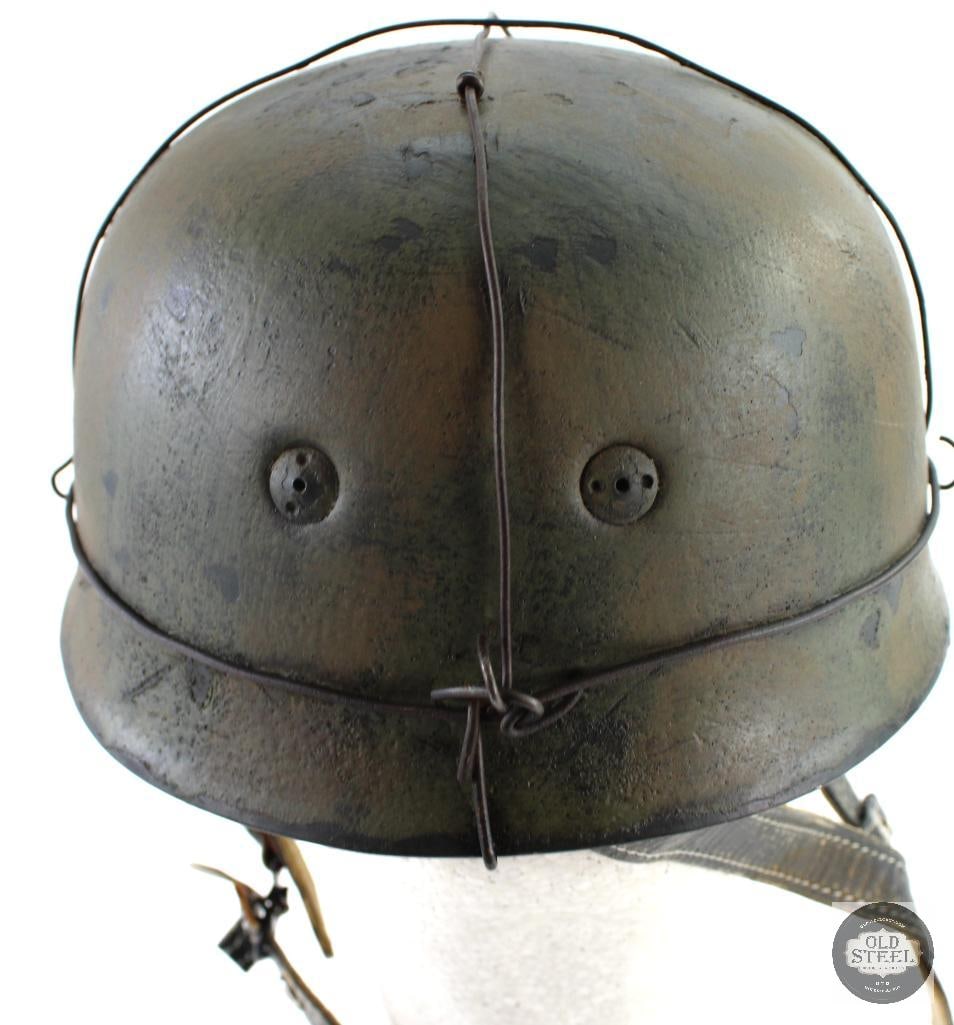 Original WW2 German M38 Paratrooper Helmet W/ Camo & Wire - Refurbished Shell - 4