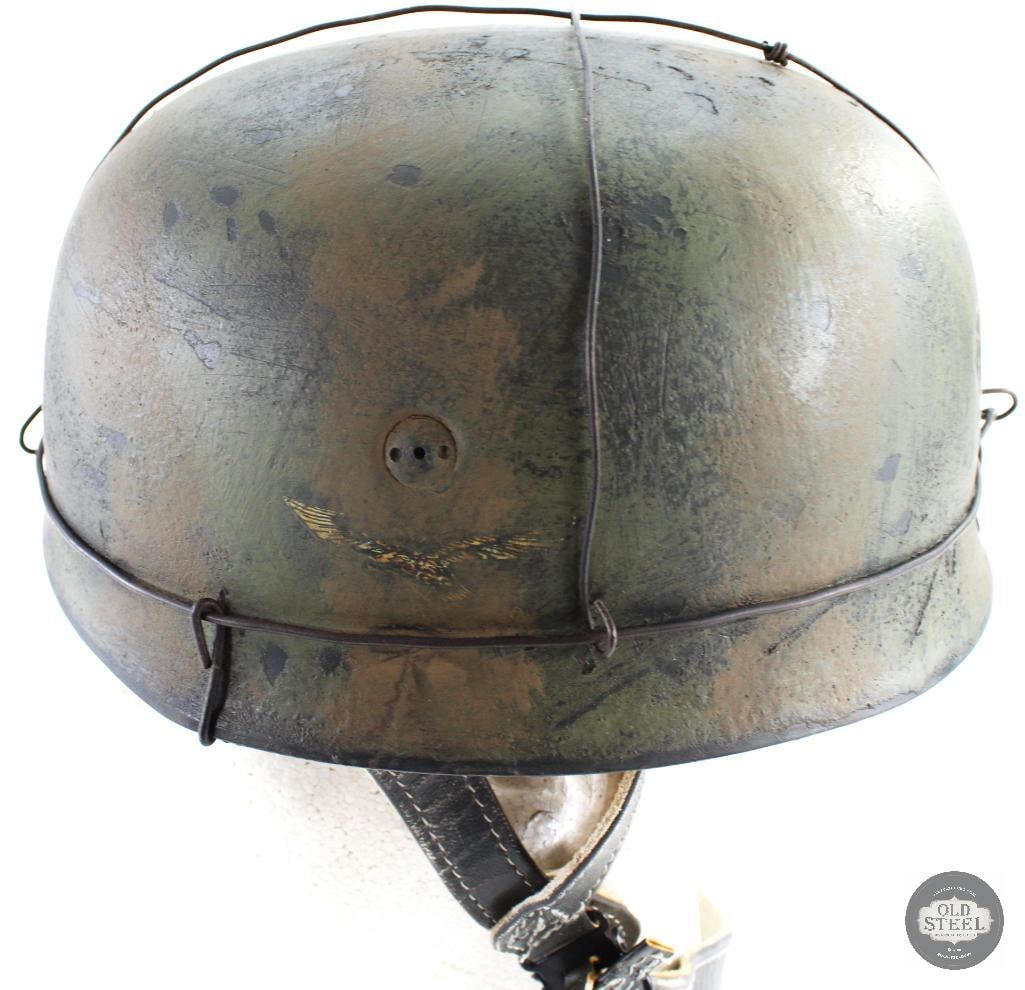 Original WW2 German M38 Paratrooper Helmet W/ Camo & Wire - Refurbished Shell - 5